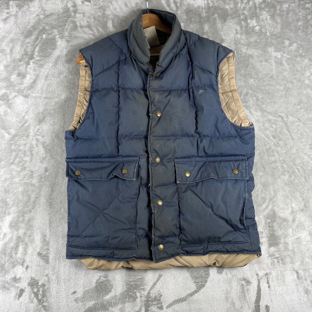 Vintage Eddie Bauer Down Vest Mens Medium Blue Goose Down Puffer 0867 USA Made